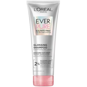 L’Oreal Paris Glossing Sulfate Free Shampoo with Glycolic Acid, Hair Care for Lasting Shine and Smoothness for Dull, Dry Hair, EverPure, 6.8 Fl Oz