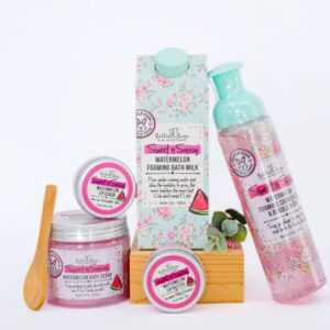 Bella & Bear Sweet 'n' Sassy Watermelon Mega Bath & Body Gift Set with Foaming Shower Gel & Bubble Bath, Bath Milk, Body Scrub & Lip Scrub and Lip Butter