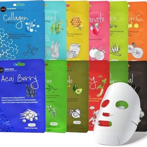 Celavi Essence Facial Sheet Face Mask Variety Set Classic Authentic Korean Moisturizing Skincare (12-Packs)