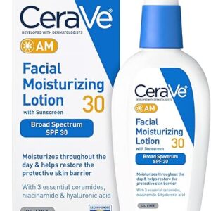 CeraVe AM Facial Moisturizing Lotion with SPF 30, Oil-Free Face Moisturizer with SPF, Formulated with Hyaluronic Acid, Niacinamide & Ceramides, Non-Comedogenic, Broad Spectrum Sunscreen, 3 Ounce