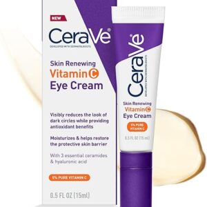 CeraVe Skin Renewing Vitamin C Eye Cream, Vitamin C, Hyaluronic Acid, Ceramides & Caffeine, Under Eye Cream For Dark Circles and Puffiness, Fragrance Free & Ophthalmologist Tested, 0.5 Fl. Oz