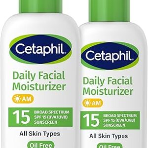 Cetaphil Daily Facial Moisturizer SPF 15, 4 Fl Oz, Gentle Facial Moisturizer for Dry to Normal Skin Types, No Added Fragrance, Pack of 2, (Packaging May Vary)