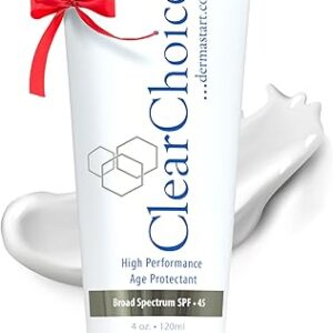 Clear Choice Sunscreen for Face SPF 45, Oil Free Sunblock & Light Moisturizer with Zinc Oxide, Reef-Safe, Broad Spectrum, Water-Resistant, No White Cast, Dermatologist Recommended, 4oz