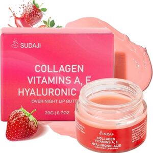 Collagen Lip Mask, Hydrating Lip Balm, Overnight Moisture Lip Butter with Hyaluronic Acid & Aloe Vera, Sleeping Nourishing Lip Butter Balm