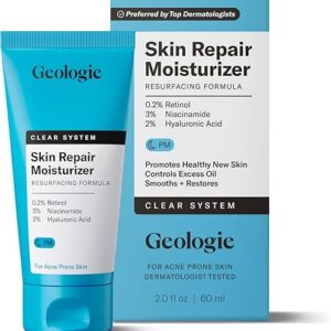 Geologie Skin Repair Moisturizer Face Cream | Clear System Retinol Resurfacing Formula | For Acne Prone Skin with Niacinamide & Hyaluronic Acid | Clears & Repairs Skin | 60 ML