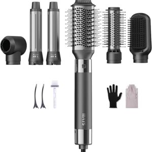 Hair Dryer Brush 6 in 1 Professional Hot Air Styler, 110,000 RPM High-Speed Negative Ionic Hair Dryer, Auto Wrap Curler Frizz-Free Blow Dryer Brush for Curling Volumizing Straightening Styling