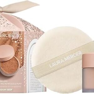 Laura Mercier Translucent Loose Setting Powder & Puff Set Divinely Flawless: 24 HR Shine Control, Soft Matte Finish, Long Lasting Wear, Best for Normal to Oily Skin, 4 Shades for All Skin Tones