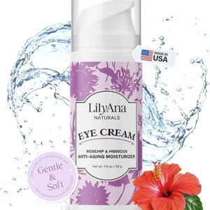 LilyAna Naturals Eye Cream for Dark Circles and Puffiness, Under Eye Cream for Wrinkles and Bags, Anti Aging Eye Cream helps Improve Dryness; for Sensitive Skin (Bottle, 1.0 Ounce (Pack of 1))
