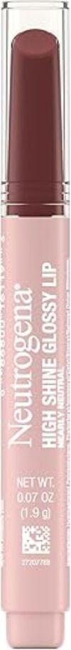 Neutrogena High Shine Glossy Lip with Maracuja Oil + Vitamins & Antioxidant Vitamin E, Nourishing Glossy Lip, Non-Retractable, Pigmented For Buildable Color, Nearly Neutral, 0.07 oz