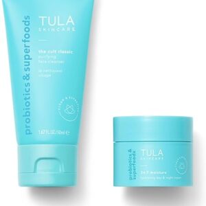 TULA Skincare Cleansing & Hydrating Duo - Includes Travel Sized 24-7 Moisture Hydrating Day & Night Cream and Cult Classic Purifying Face Cleanser, 2-piece set